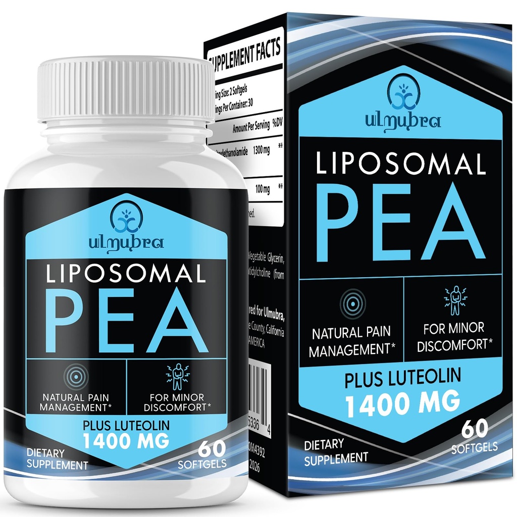 Liposomālais Palmitoiletanolamīds 1300 MG Plus Luteolīns 100 MG, Superior Absorbcija, mikronizētais pea papildinājums diskomforta pārvaldībai, 60 softgeli