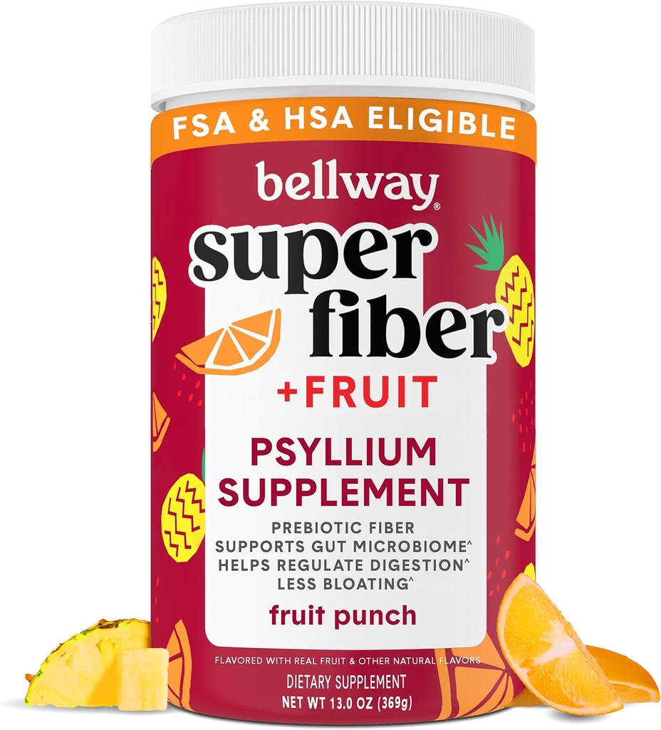Bellway Super Fiber pulveris + augļi, bez cukura Organic Psyllium Husk pulveris Fiber papildinājums regularitātei, uzputošanas Reljefs & Gremošanas veselība, augu bāzes, augļu pūderis (50 Kalpo)