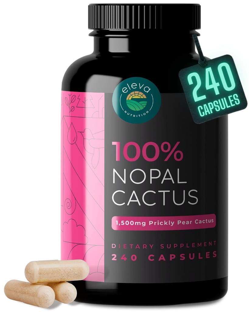 Nopal Cactus Capsules 1500mg- Organic Sun-Dried Prickly Pear Cactus Fruit Powder & Black Pepper ekstrakts absorbcijai- Dabīgi dzeloņains bumbieru Super Papildinājums- Fiber, Vitamīni un minerālvielas 240 Kapsulas