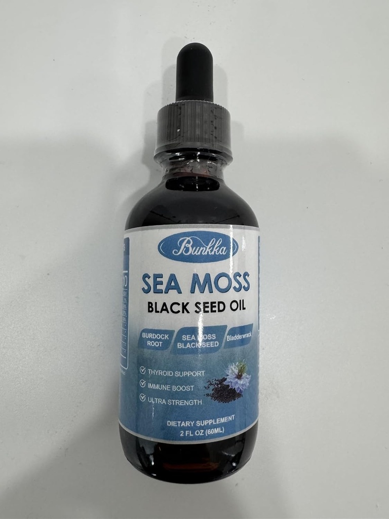 (2 Iepakojums) Sea Moss Black Seed Oil Drops with Burdock Root, Bladderwrack & Vitamin C vitamīns D3, Irish Sea Moss Drop for Imunogen System, Gut, Skin & Energy
