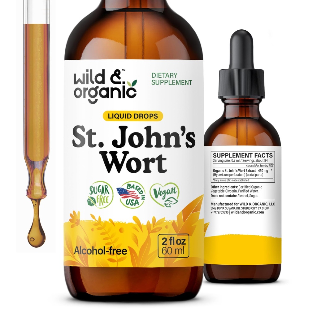 Divšķautņu asinszāle Tinktūra - Garastāvokļa uzturs - Relaksējoša asinszāles papildterapija - Šķidrie Hypericum Perforatum Herb pilieni - Vegan, Cukurs un bezalkohols - 2 fl oz