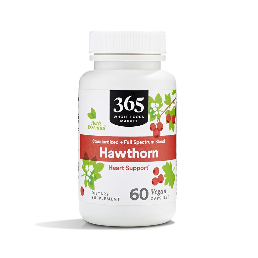 365 pēc visa pārtikas tirgus, Hawthorn Standardized + Full Spectrum Blend, Heart Support, Vegan kapsulas, 60 Skaits