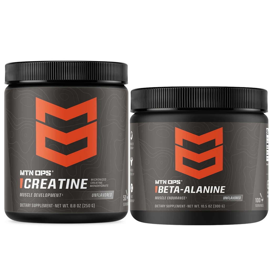 MTN OPS Creatine Monohidrāts un Beta Alanine Performance Stack – spēks, spēks un muskuļu izturības atbalsts – pirms treniņu atjaunošanas un treniņu paka