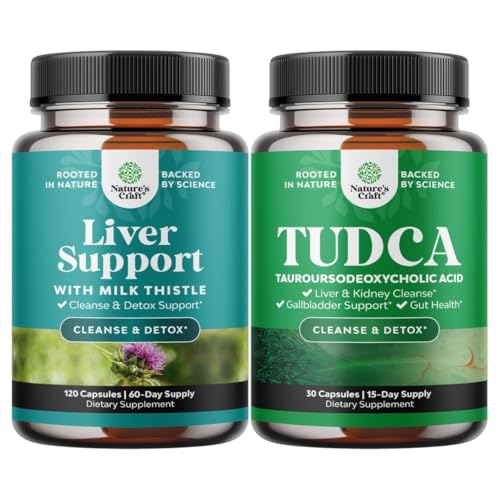 Bundle of Liver Cleanse Detox & Repair - Milk Thistle with Dandelion Root Choline Beetroot Artichoke Extract and Advanced Bile Salt TUDCA Supplement 500mg per Serving - Tauro Ursodeoxycholic Acid