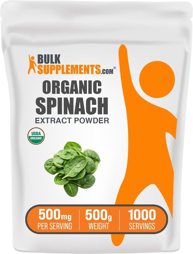 BulkSupplements.com Organic Spinach Extract Powder - Organic Spinach Powder from Leaf Extract, Herbal Papildinājums - bez lipekļa, 500mg per Serving, 500g (1,1 lbs) (1. iepakojums)