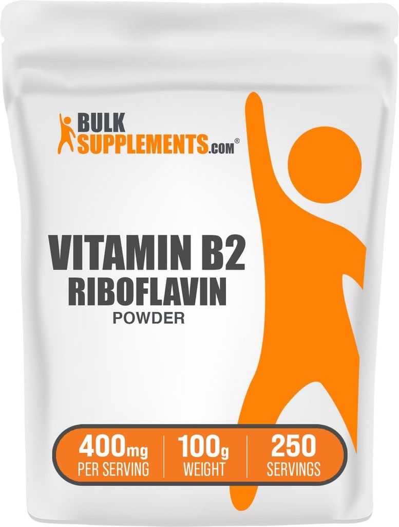 BulkSupplements.com Riboflavin Powder - as Vitamin B2, Vitamin B2 Supplement - Riboflavin 400mg, B Vitamins for Wellness, Gluten Free, 400mg per Serving, 100g (3.5 oz) (Pack of 1)