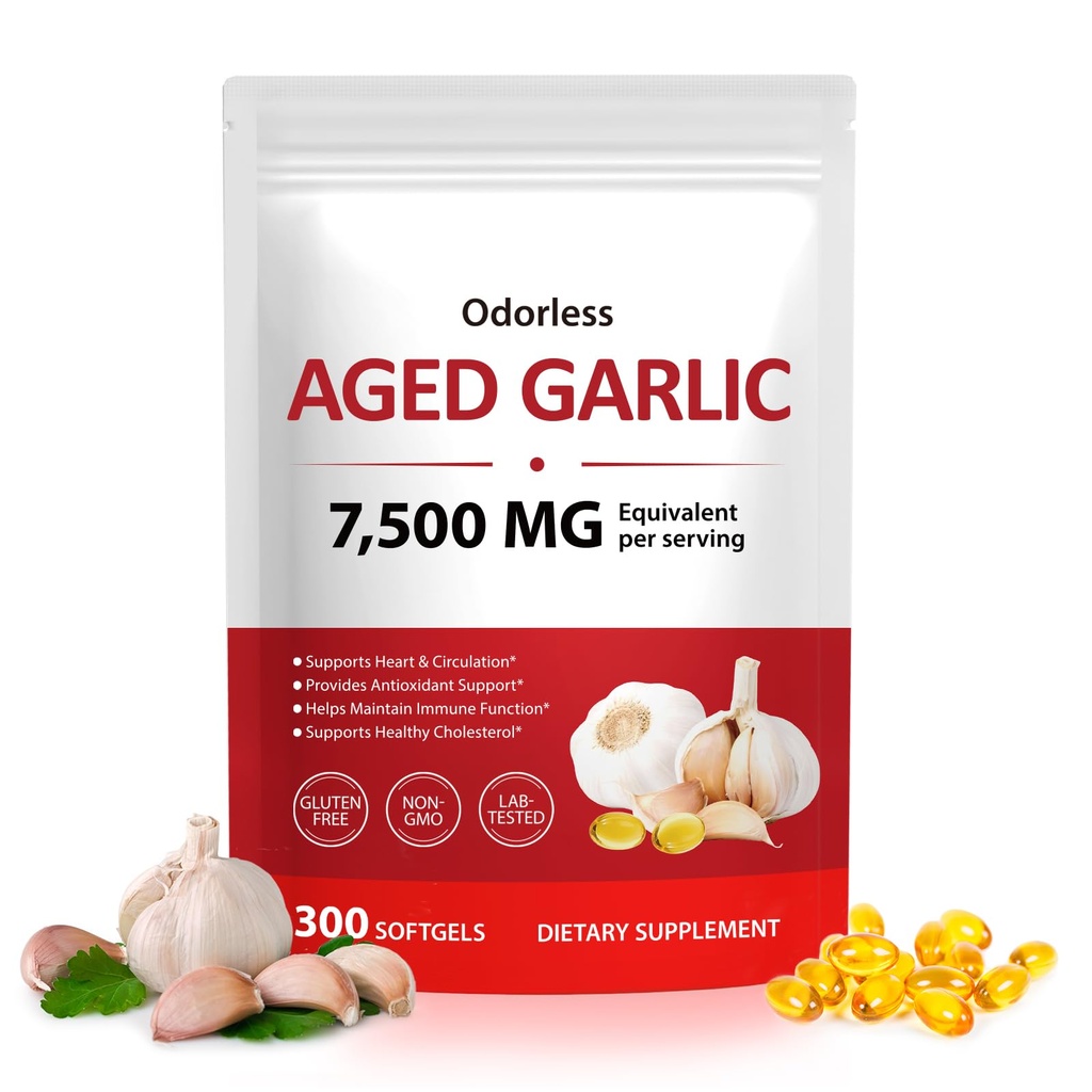 Daiasns Odorless Aged Garlic Extract 500mg | 300 Softgels | Supports Heart Health, Immune Function & Healthy Cholesterol | Non-GMO, Gluten Free, Antioxidant Supplement for Men & Women