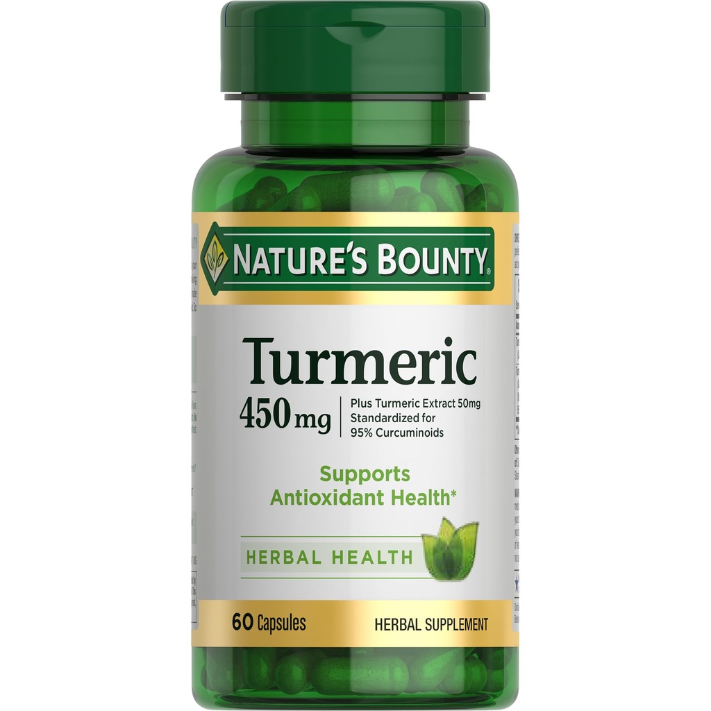 Dabas Bounty Turmeric Kapsulas, Augu Papildinājums ar augu antioksidanti, 450 Mg, 60 Ct