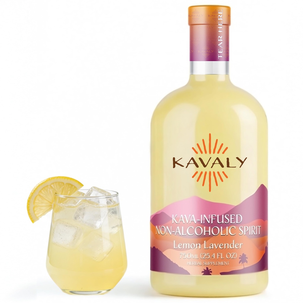 Kavaly Non Alcoholic Kava Drink, Premium Alcohol Free Kava Infused Spirit for Social Rituals and Mocktails, Modern Alcohol Alternative, Lemon Lavender, 750 ml