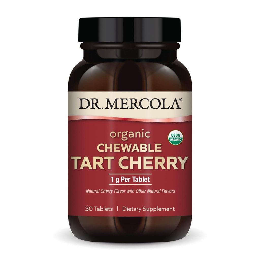 Dr. Mercola Organic Chewable Tart Cherry, 30 Pasniedz (30 Kapsulas), nav GMO, bez lipekļa, bez sojas