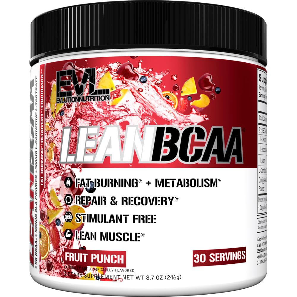 Stimulants Free Lean BCAA pulveris - Evlution Nutrition BCAAs aminoskābes pulveris ar CLA Karnitīns un 2:1:1:1 Sazarotas ķēdes aminoskābes atbalsta muskuļu reģenerācijas tauku Burn un vielmaiņa - augļu puns