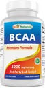 Best Naturals BCAA Branch Chain Amino Acid, 3200mg uz vienu Kalpošanas, 200 Kapsulas - Farmaceitiskā pakāpe - 100% Pure Instantized Formula - Pre/Post Workout kultūrisms papildinājums - Boost Muskuļu augšanu