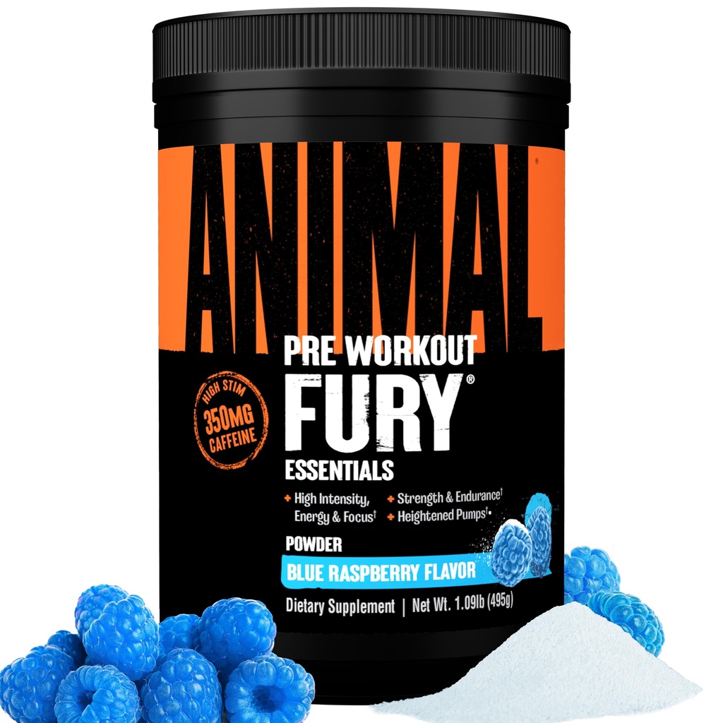Dzīvnieku Fury - Pre Workout pulvera papildinājums enerģijai un Focus - 5g BCAA, 350mg kofeīns Slāpekļskābes oksiduls bez kreatīnu - Jaudīgs stimulants kultūristiem - Blue Avenes