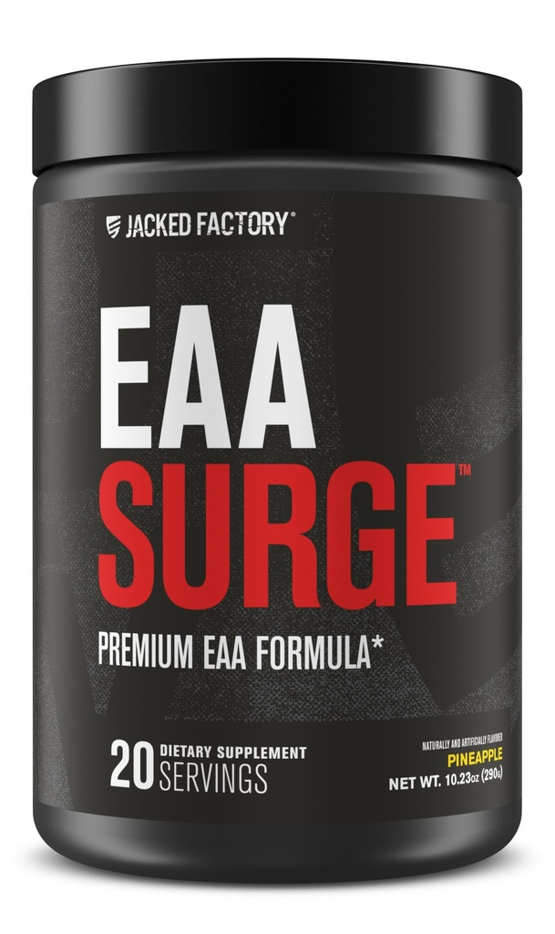 Jacked Factory EAA Surge Essential Aminoskābes pulveris - EAS & BCAA Intra Workout Papildinājums w / L-Citrulline, Taurīns, & More muskuļu ēka, spēks, izturība, atgūšana - ananass, 20sv