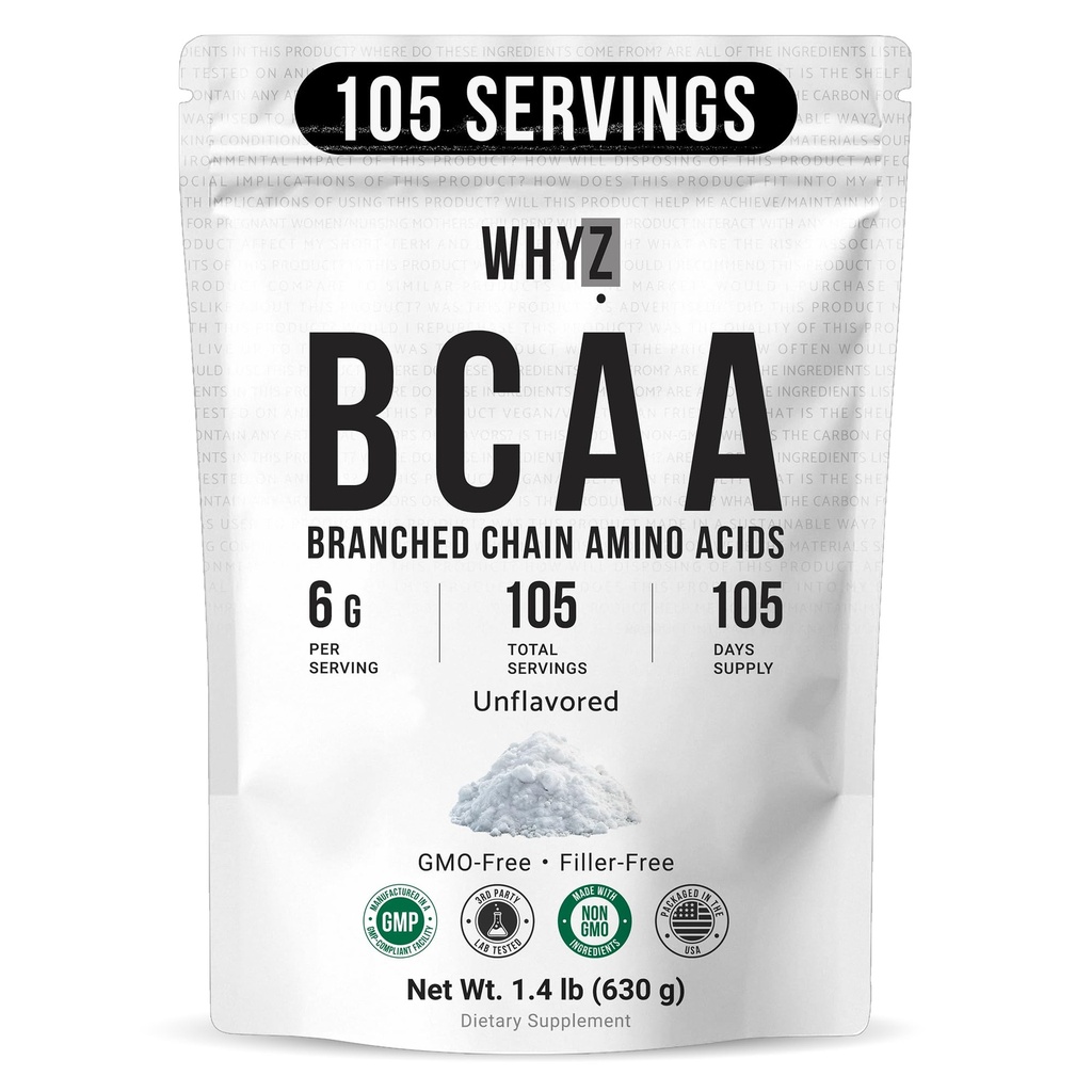 BCAA pulveris 2:1:1, neuzliesmojoši sazarotas ķēdes aminoskābes vīriešiem un sievietēm Pure BCAA enerģijas pulveris sajaukšanai ar dzērieniem un krata nav GMO piedevas, 105 Servē, 1.4 lb (630g)