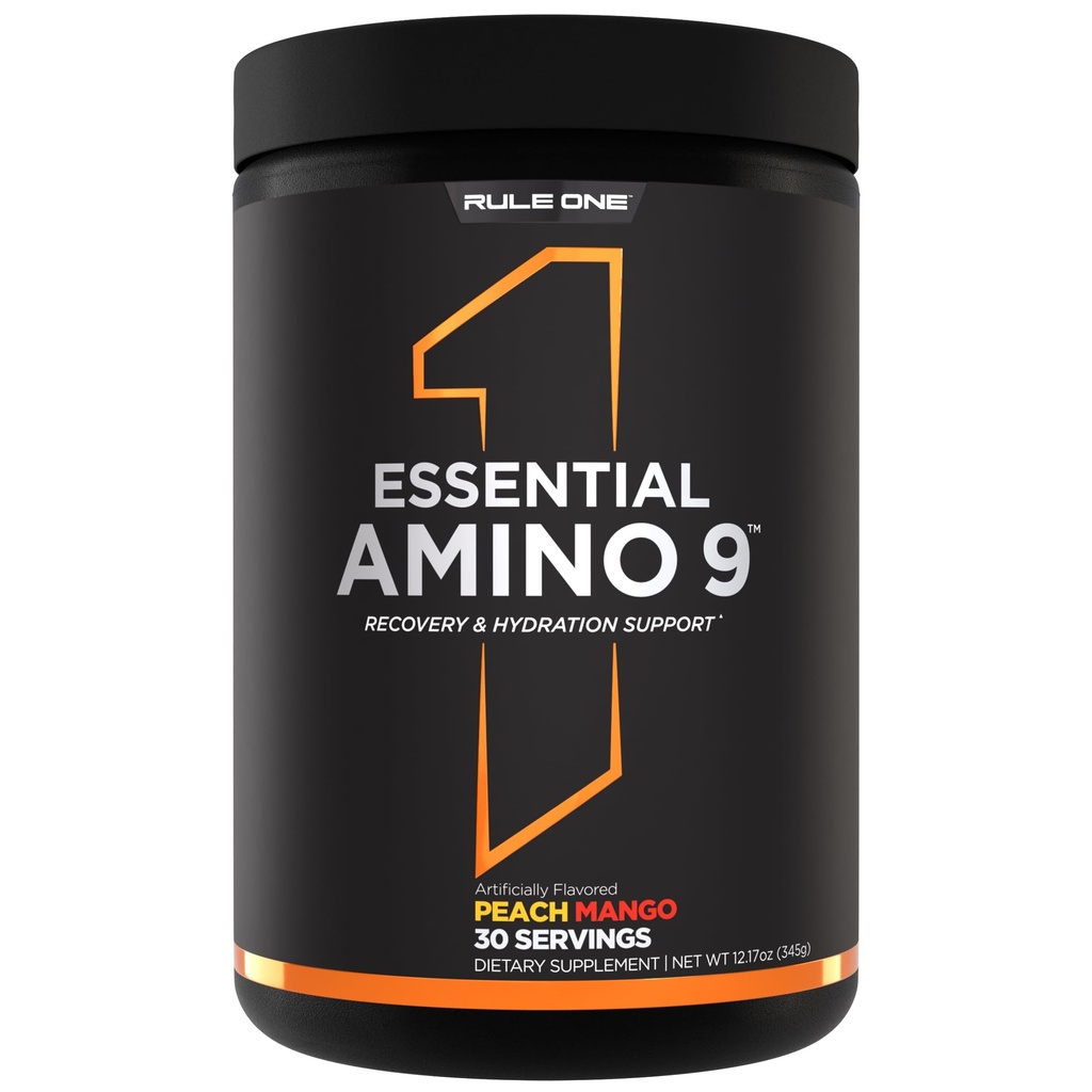 Rule1 R1 Essential Amino 9 Recovery & Hydration Support Supplement 345 g, Peach Mango (30 Servings)