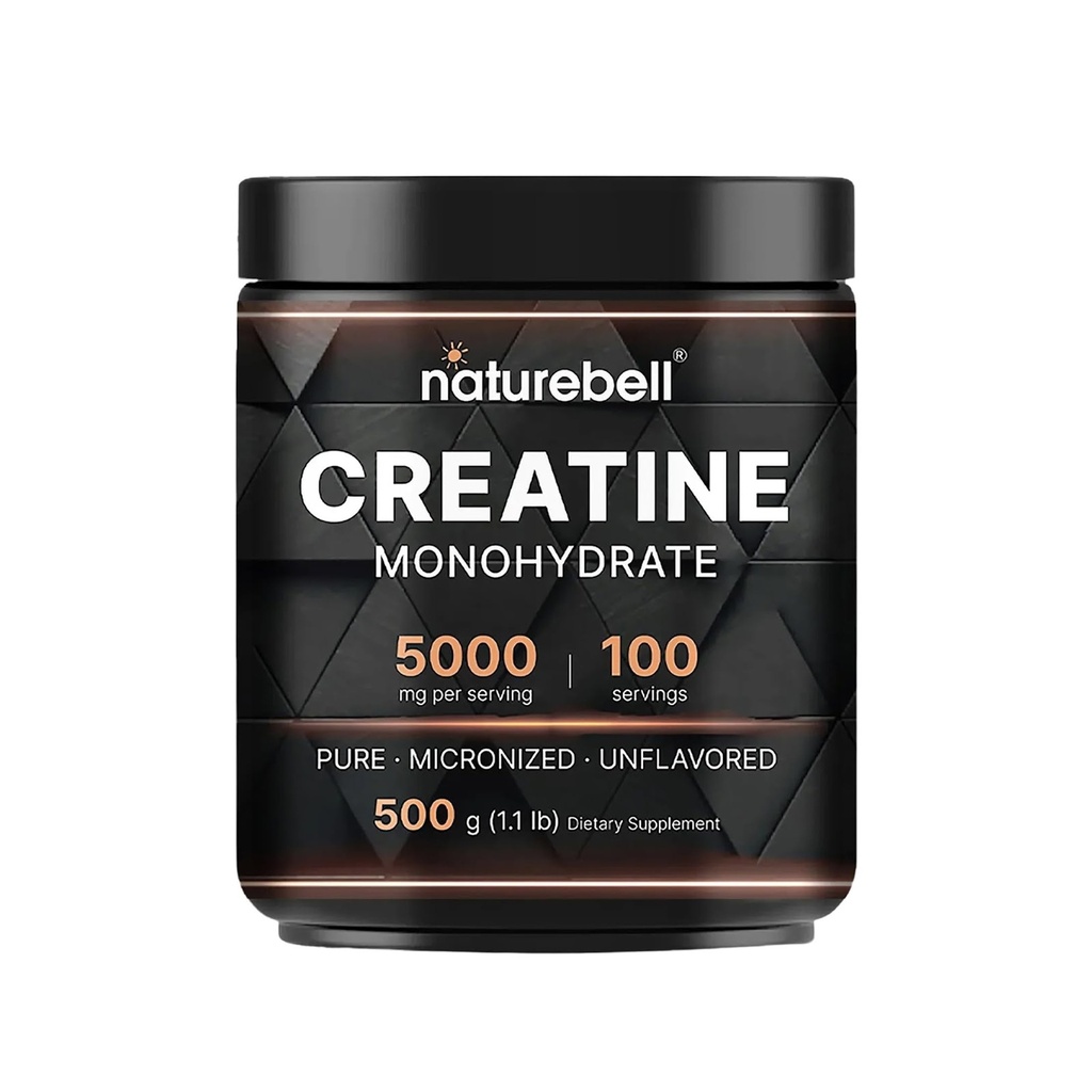NatureBell Creatine monohidrāts Pulveris - 500g - mikronizēts pulveris - piegādā 5000mg kreatīnu uz vienu Kalpošanu - atbalsts pirms treniņa vai pēc treniņa* - Vegan & Keto Friendly - Neuzliesmojošs
