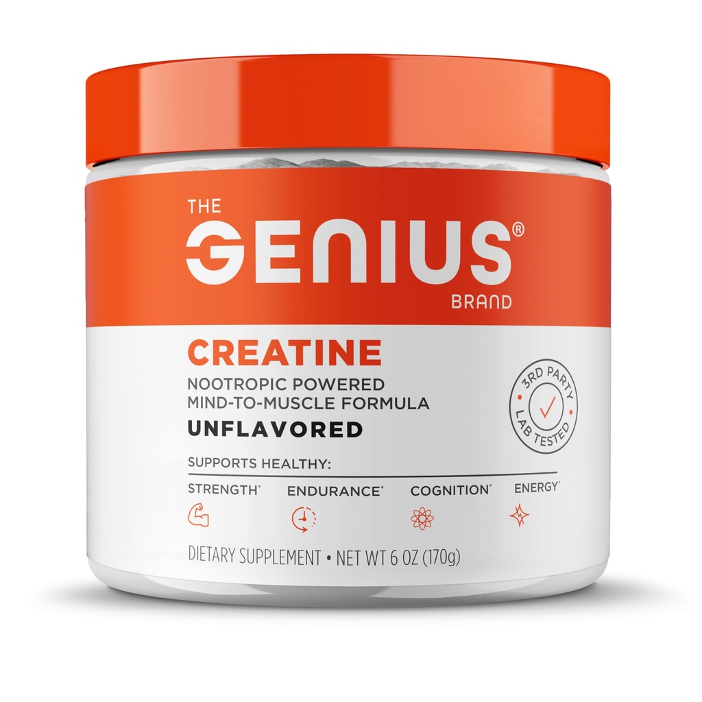 Genius Brand Genius Creatine - Ultra Pure Kreatīna monohidrāts Plus Nootrops, tostarp Beta Alanīns un Astragin uzlabotai absorbcijai, stiprumam un veiktspējai - Neuzliesmojoši, 25 Kalpojumi