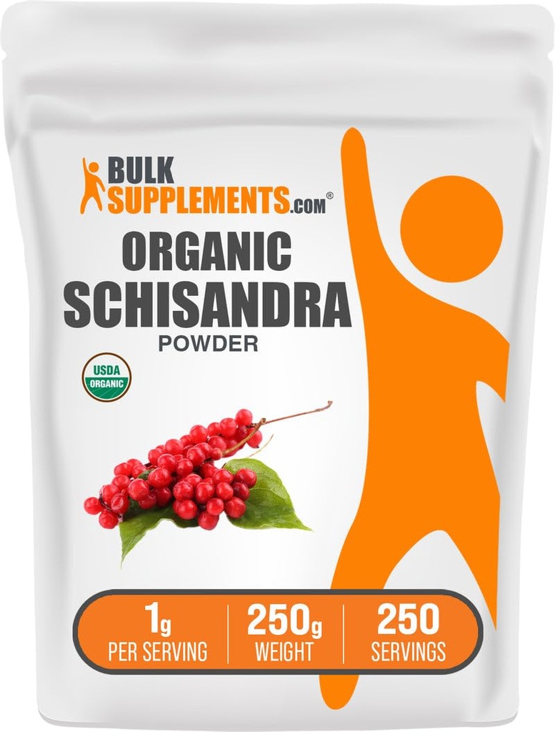 BulkSupplements.com Organic Schisandra Powder - Organic Schisandra Pielikums, no Schisandra Berry - bez lipekļa - 1g per Serving, 250g (8.8 oz) (1. iepakojums)