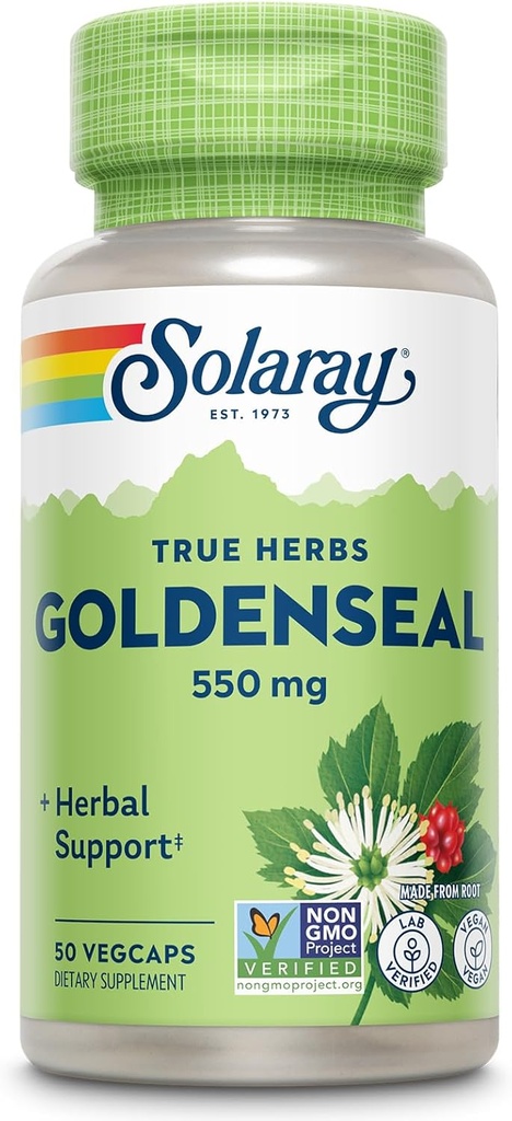 SOLARAY Goldenseal Root 550mg - Zelta Seal Kapsulas - Augu papildinājumi Wellness Support - Non-GMO, Vegan, Gluten Free, Lab Verified, 60-Day Money Back Guarantee, 50 Servings, 50 VegCaps