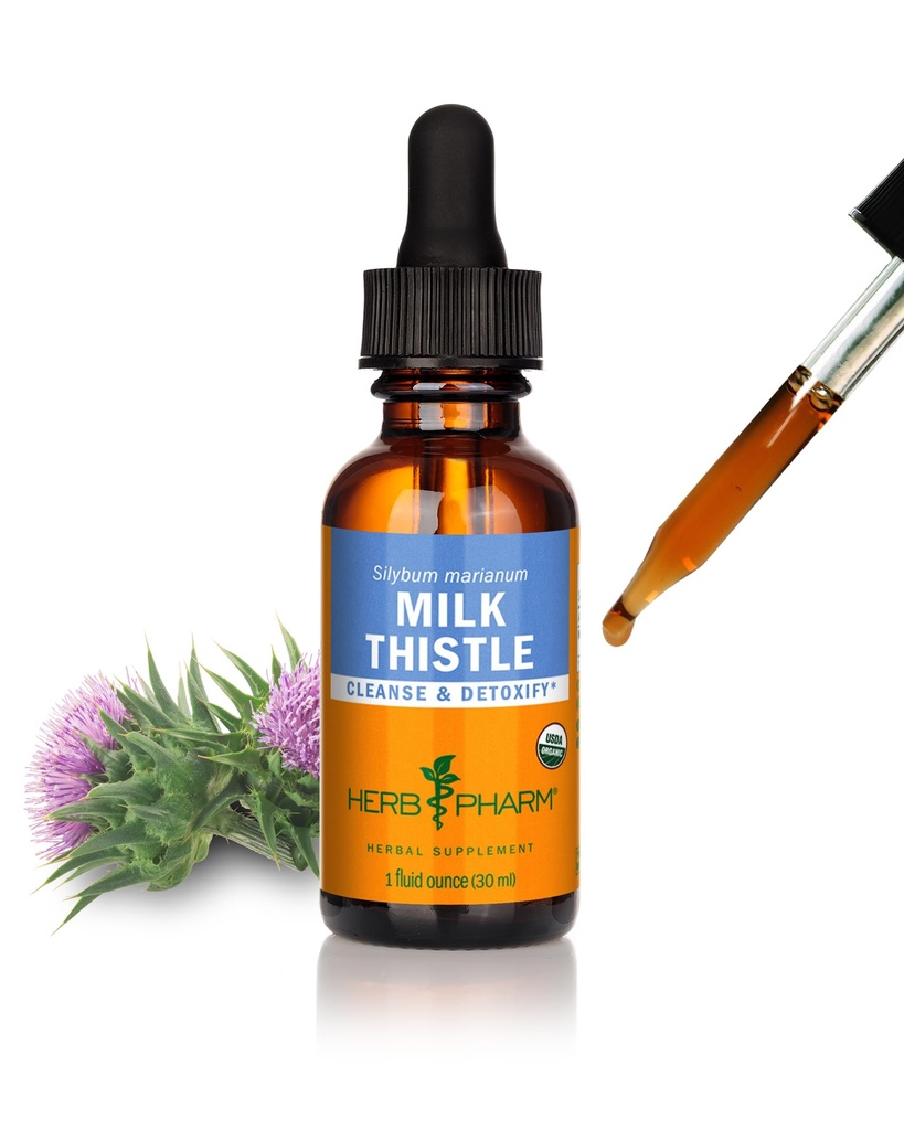 Herb Pharm Milk Thistle Liquid Extract: Organic Silybum marianum Extract Veselīgas aknu funkcijas atbalsts, tīrīšana un detoksificēšana, ātri absorbējošs piens Thattle Herbal papildinājums, līdz ~3 nedēļu piegādes, 1 oz