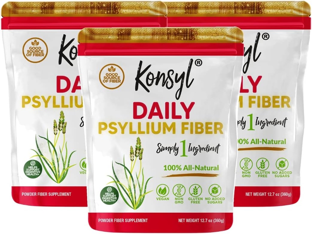 Konsyl Daily Psyllium Fiber, 3 Iepakojums, 360g Gusset Bag, bez lipekļa, neĢMO, keto Friendly, bez iekaisuma, viegli samaisa Fiber