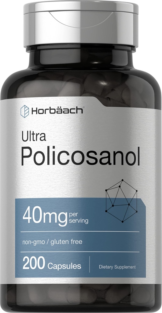 Horbäach Policosanol 40mg - 200 kapsulas - ne-ĢMO un bez lipekļa piedevas