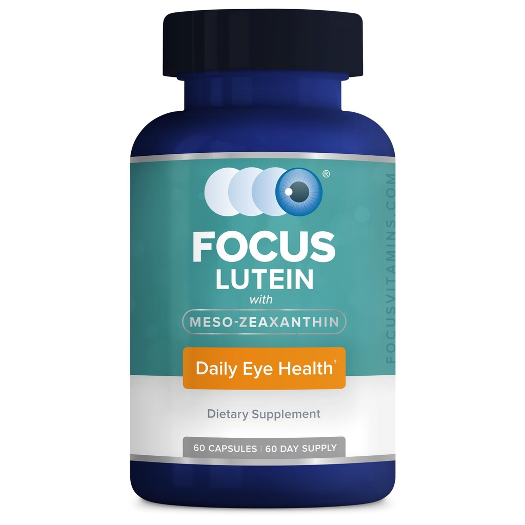 Focus Lutein for Eyes with Meso-Zeaxanthin, Acu Vitamīnu Papildinājums, 60 Skaits, 60 Day Supply, Dienas redzamības atbalsts digitālajiem ekrāniem, Spilgtas gaismas, Sunlight, Vegan un bezcukura, Ražots ASV