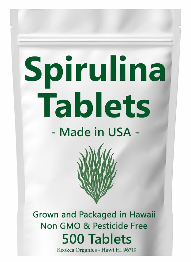 Spirulina Tablets - Made in USA - 500 Tablets - Grown in Hawaii - Non GMO & Pesticide Free