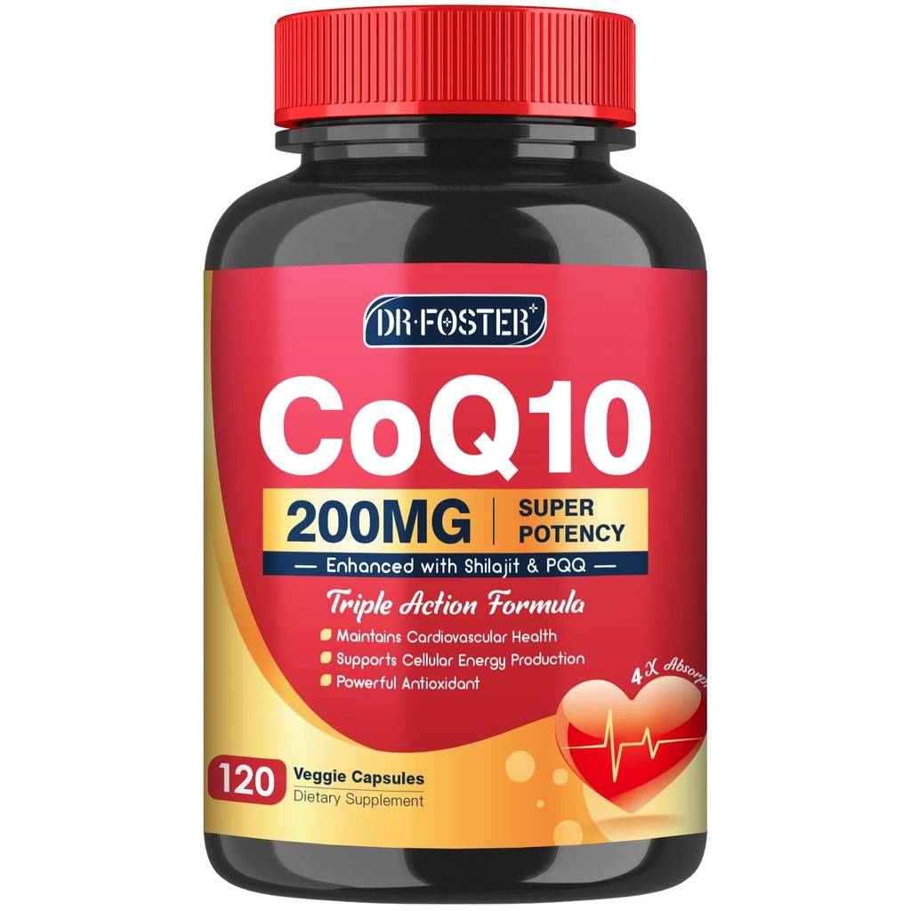 CoQ10 200mg ar PQQ & Shilajit - Augsta Absorbcija ar Bioperine Coenzyme Q10 papildinājumiem - Spēcīgs antioksidants sirds un smadzeņu veselībai un enerģijas ražošanai - 120 Veggie kapsulas