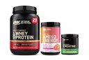 Optimum Nutrition Starter Pack: Micronized Creatine Monohidrāta pulveris (60 Kalpo), Amino Energy Tropical Sunrise (30 Kalpojumi) un Gold Standard 100% Whey Double Rich Chocolate (29 Kalpo)