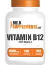 BulkSupplements.com Vitamin B12 1000 mcg Softgels - as Cyanocobalamin, Vitamin B12 Supplement - Essential Vitamin B, Gluten Free, 1 Softgel per Serving, 180 Count (Pack of 1)