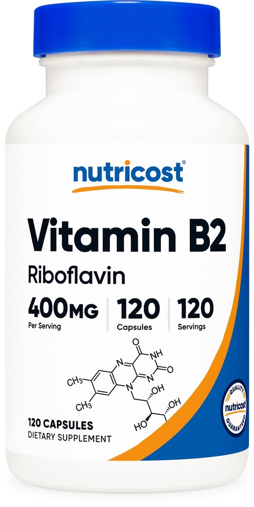 B2 vitamīns (riboflavīns) 400 mg, 120 kapsulas - bez lipekļa, ne- GMO