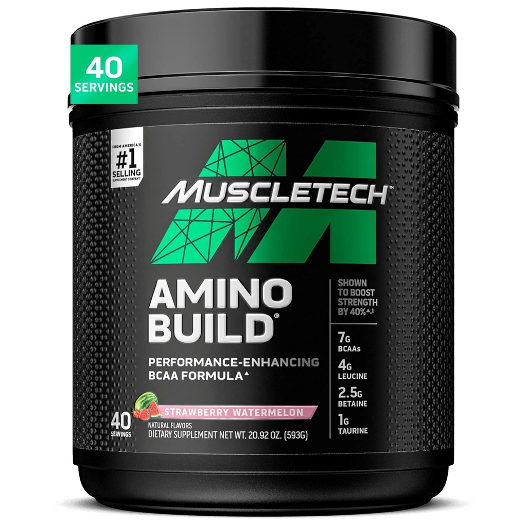 MuscleTech - BCAA Aminoskābes + Elektrolītu pulveris - 7g BCAA + Elektrolītu atbalsts - Build Lean Muskuļi & Boost Izturība - Zemeņu Arbūzs - 593 grami - 40 porcijas