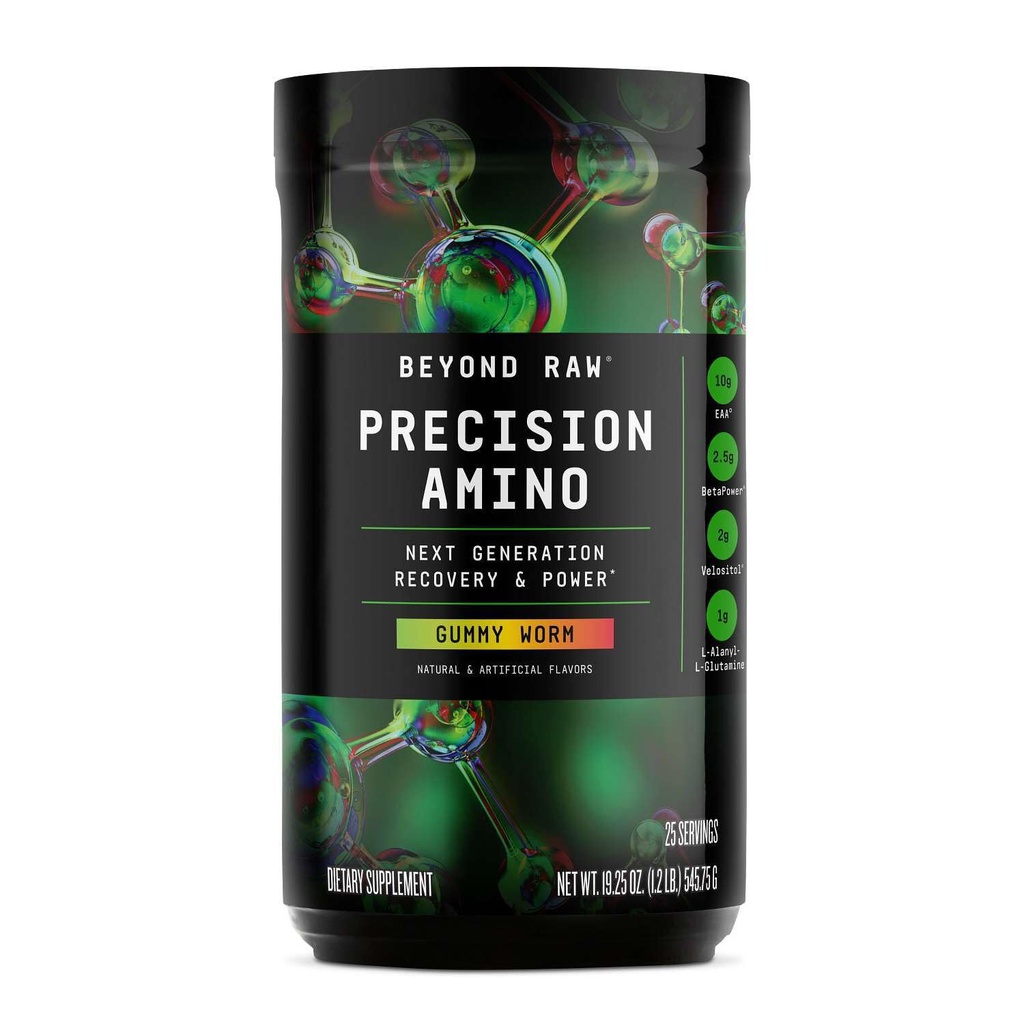 BEYOND RAW Precizitāte Amino - Atveseļošanās un jauda Aminoskābju formula - degviela Muskuļi - uzlabot hidratācija - Gummy Worm - 25 Kalpo