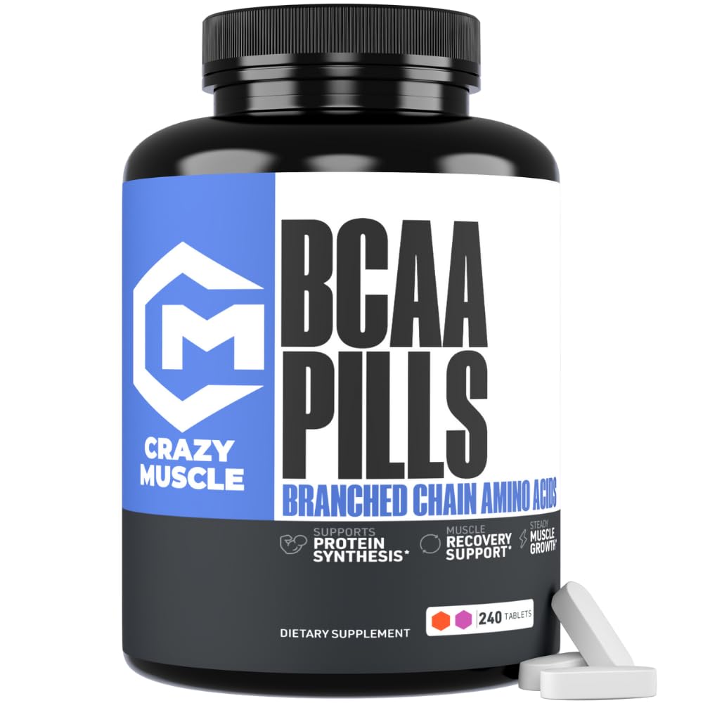 Crazy Muscle 3000mg BCAA tabletes (80 dienu piegādes) ar Optimālo 2:1:1 Attiecība sazarotās ķēdes aminoskābju reģenerācijai un izaugsmei, 1000mg BCAAs uz tabletes (vairāk nekā BCAA kapsulas) 240 tabletes