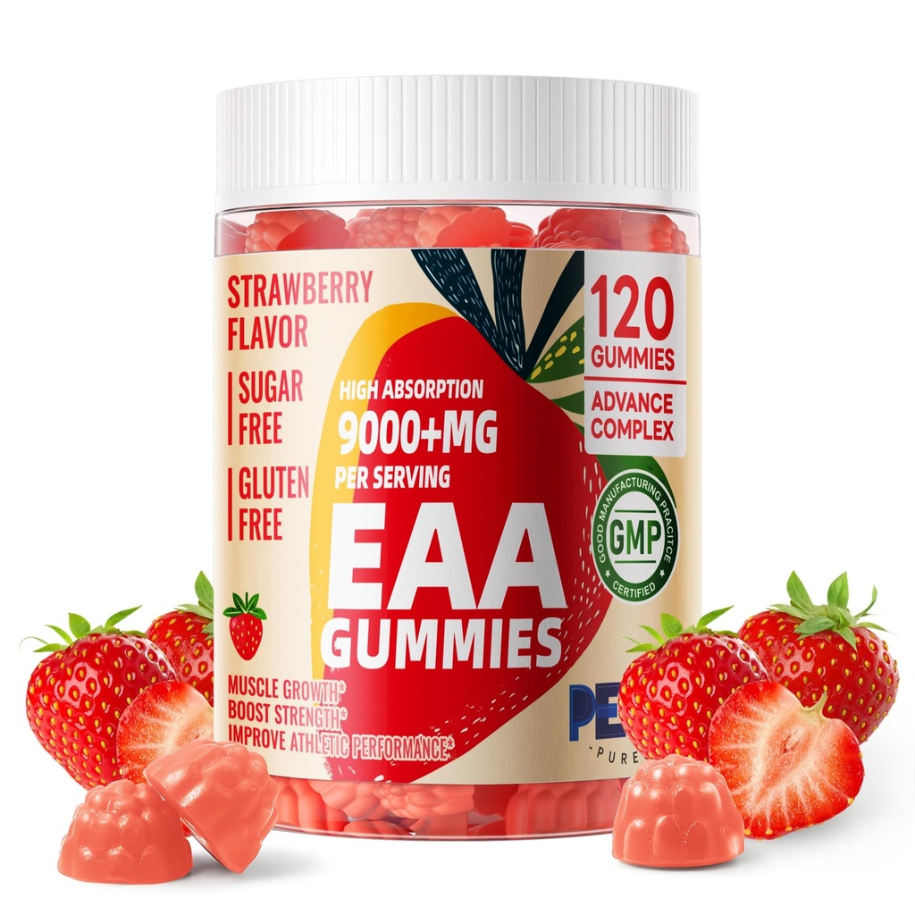 Mājdzīvnieki Purest EAA Gummies 120 Gummies (Zemenes), Essential Aminoskābes - visi 9 Essential Aminos (EAA) un visi sazaroti-Chain Aminos (BCAA), Non-GMO, Gluten Free, Vegetarian Friendly