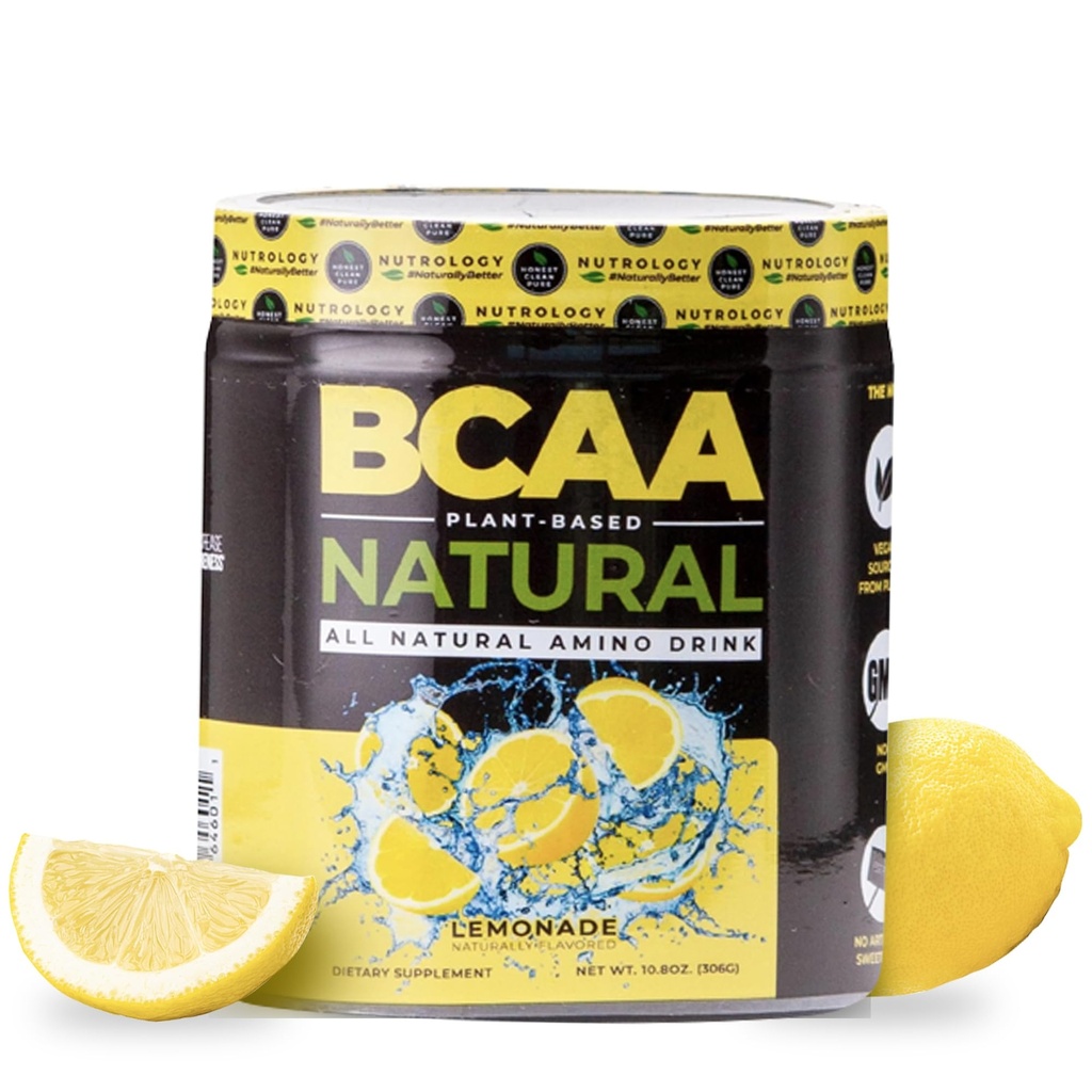 Nutroloģija BCAA Natural - augu balstīta BCAA pulveris, Lemonade Flavor, Optimizēta 2:1:1 Attiecība aminoskābes Pulveris pirms treniņa un pēc treniņa atgūšanas, Vegan, lipekļa-free, Non-GMO, 30 Servē