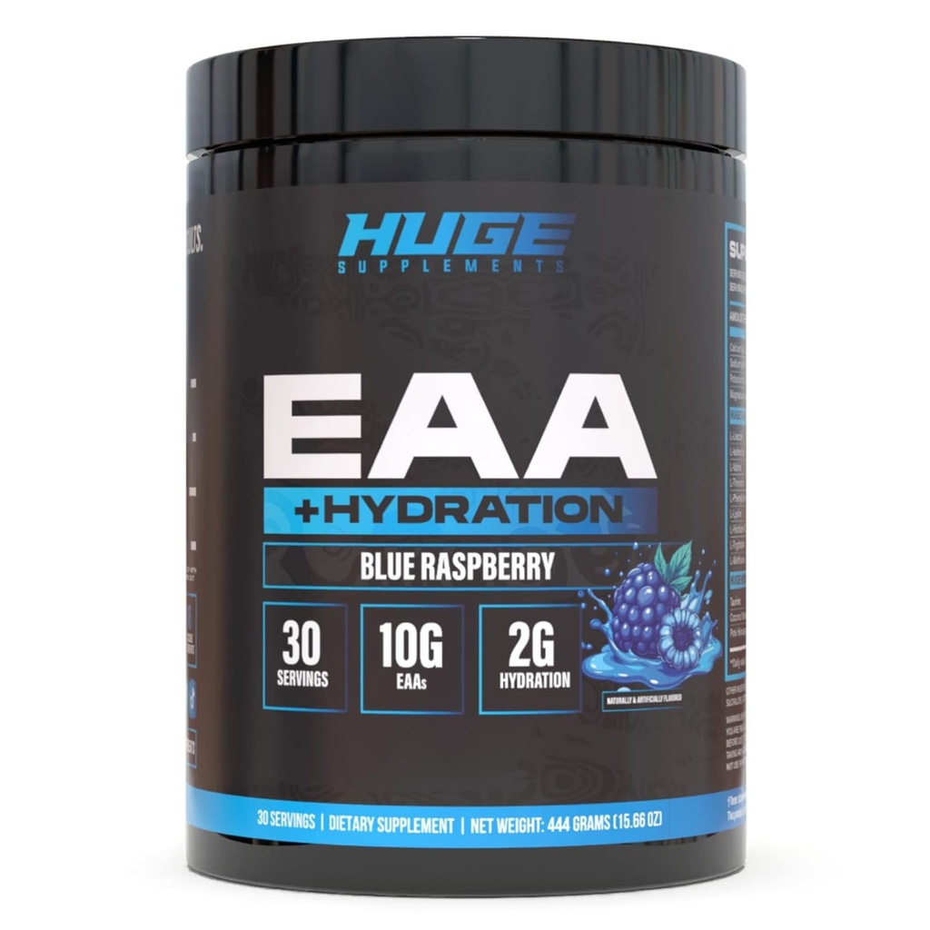 Milzīgs EAA + hidratācija, Essential Aminoskābes pulveris, EAAs & BCAAs, Intra & Post Workout Recovery Pulveris, Muskuļu augšanu, Recovery & Veiktspēja, 10g EAAs & Electrolytes, 30 Servings (zilā aveņu)