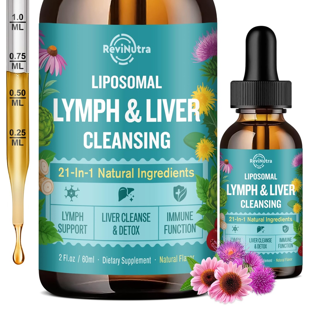 Liposomālās limfmezglu drenāžas pilieni, aknu attīra detoksu un atjauno šķidruma papildinājumu ar piena daiviņu, Dandelion, dadzīšu sakni un ehināciju - limfmezglu un aknu detoksu, antioksidantu, dabisko Flavor 2 Fl Oz