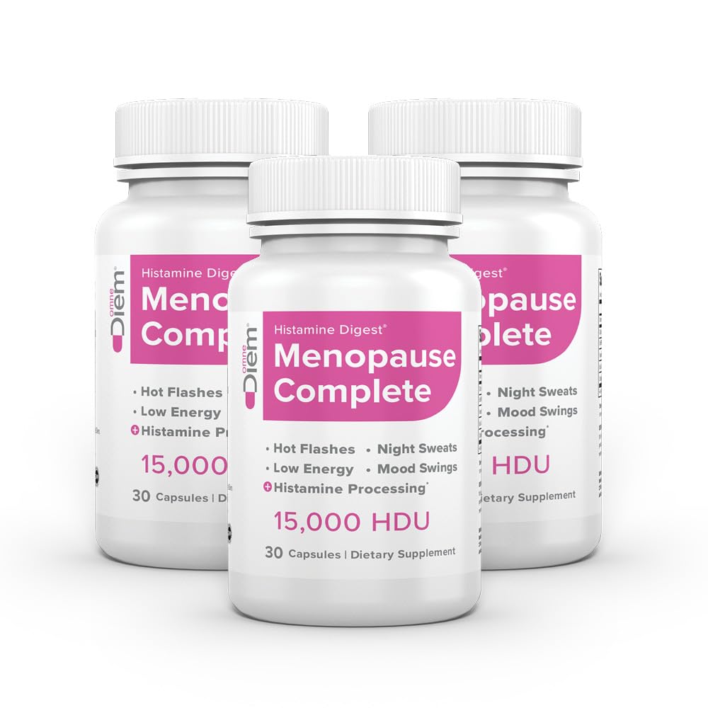 Omne Diem Menopause Complete DAO Plus Hormonu atbalsta papildinājums – Diamīna oksidāzes (DAO) enzīmi + Estro8PN Apiņi, citiolīns, flaxeed & Black Cohosh – 30 kapsulas (90)