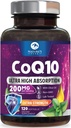 CoQ10 Softgels - Ultra High Absorbcija Coenzyme Q10 200mg Per Servējums - Co Q 10 Softgel Papildinājums ar melnajiem pipariem, enerģija un sirds atbalsts Antioksidants - sievietēm un vīriešiem, pudelēs ASV - 120 Softgels