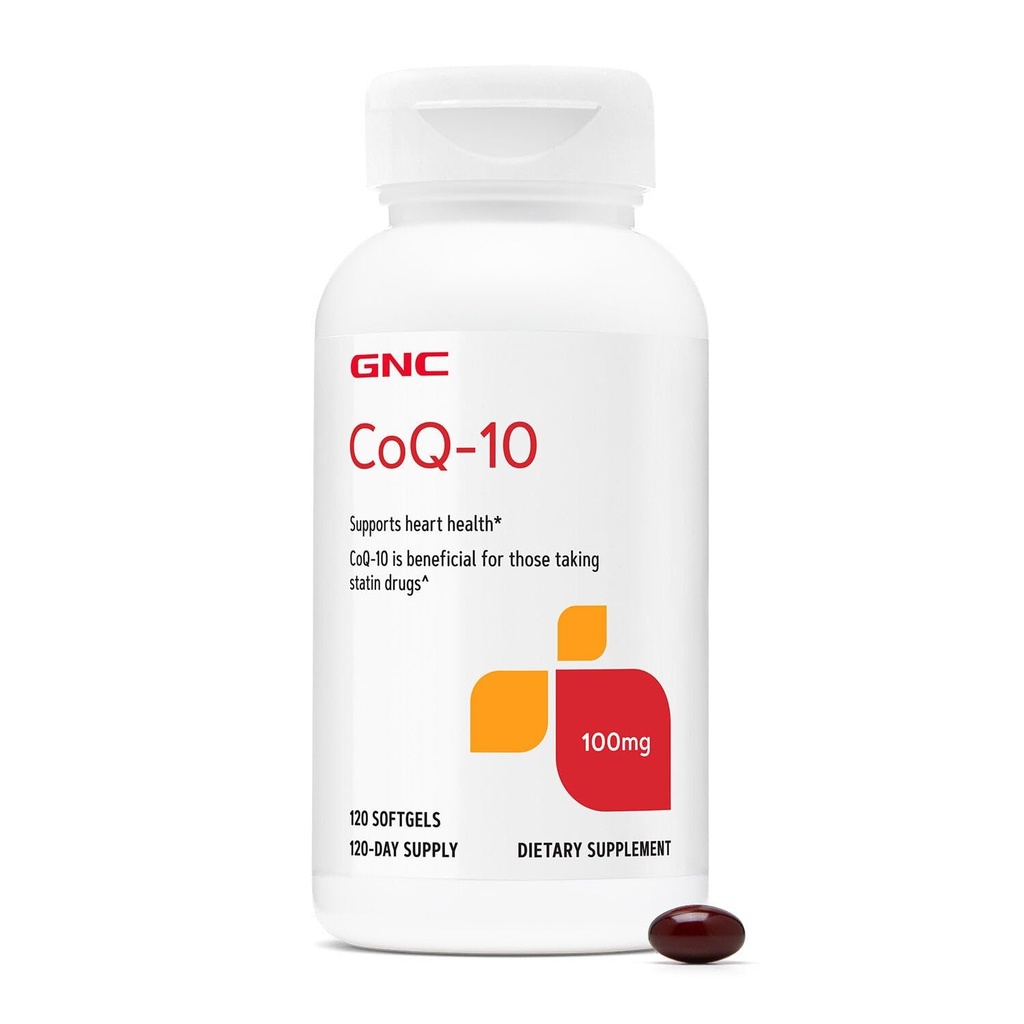 GNC CoQ-10 100mg - Sirds veselība un šūnu enerģijas atbalsts Uztura bagātinātāji - Antioksidants veselīgai sirds un asinsvadu sistēmai - Viegli norīt Softgels - bez lipekļa - 120 Count (120 Servē)