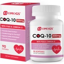 OMOGS CoQ10 200mg Softgels, Coenzyme Q10 High Absorbcija papildinājumi Atbalsts sirds veselību, sirds un asinsvadu veselība, imūnās sistēmas un šūnu enerģijas ražošana, bez lipekļa, 90 Softgels