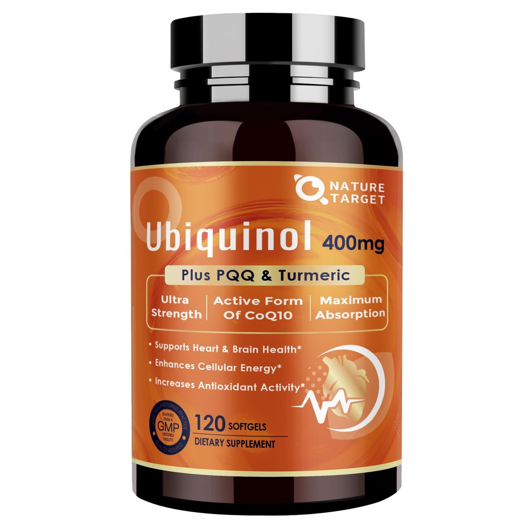Ubiquinol CoQ10 400mg softgeli ar PQ & Turmeric, High Absorbcija Coenzyme Q10 Papildinājums ar ALA un melnajiem pipariem, Antioksidants sirds un smadzeņu veselībai, Enerģijas ražošana, 120 Skaits