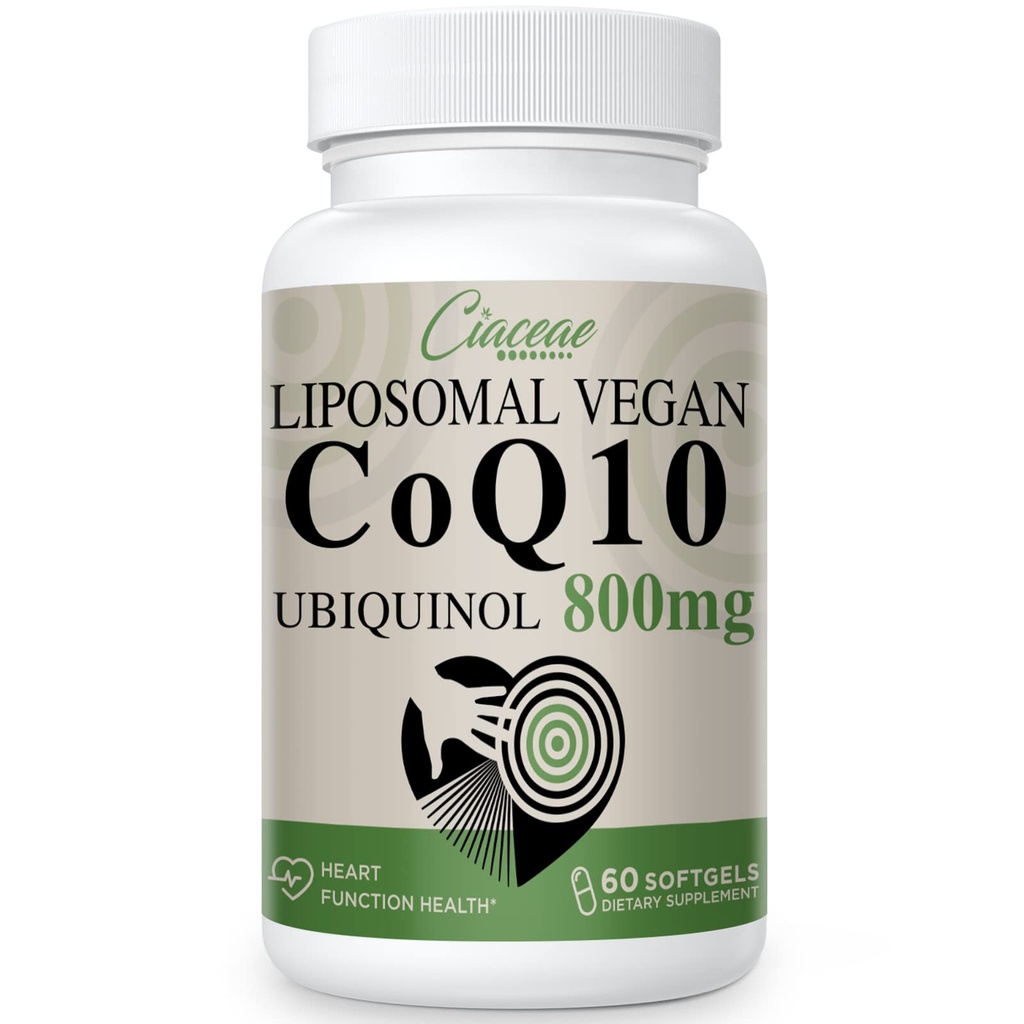 Liposomālais CoQ10 800mg Ubiquinol Softgel, Max Absorbcija Ubiquinol Coenzyme Q10, Ubiquinol CoQ10 papildinājums antioksidantam, sirds funkcijas un enerģijas ražošanai, Pure CoQ10 800mg, 60 Vegan Softgels
