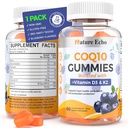 Daba Echo® CoQ10 Gummies 100mg, CoQ10 Papildinājums ar vitamīnu D3 & K2, Coenzyme Q10 Papildinājums Zileņu uzlējums, bez cukura, sirds veselība, kaulu atbalsts un antioksidants, Vegan, Non-GMO 60 Gummes