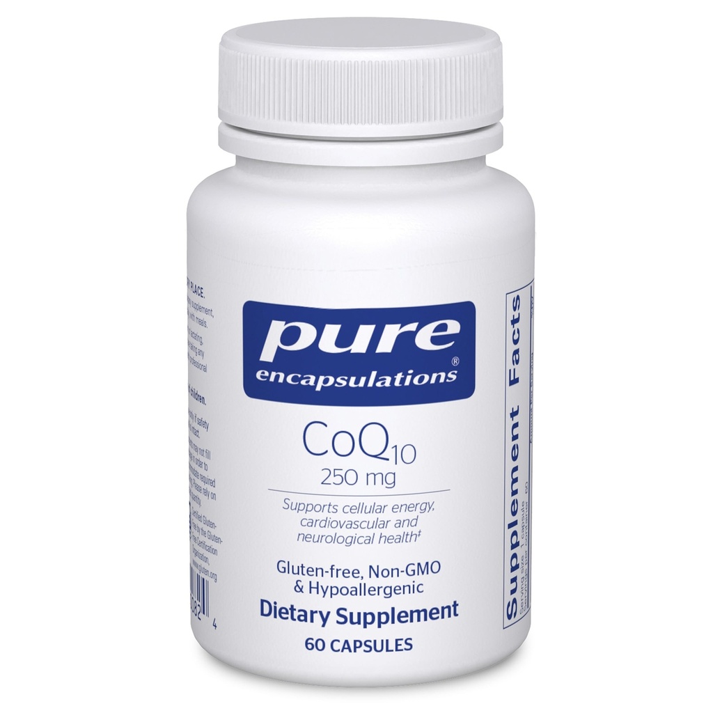 Pure Encapsulations CoQ10-250 mg CoQ10 - Smadzeņu atbalsta papildinājums* - Mitohondriju un šūnu enerģijas atbalsts* - Ne-GMO un Veģetārs - 60 kapsulas
