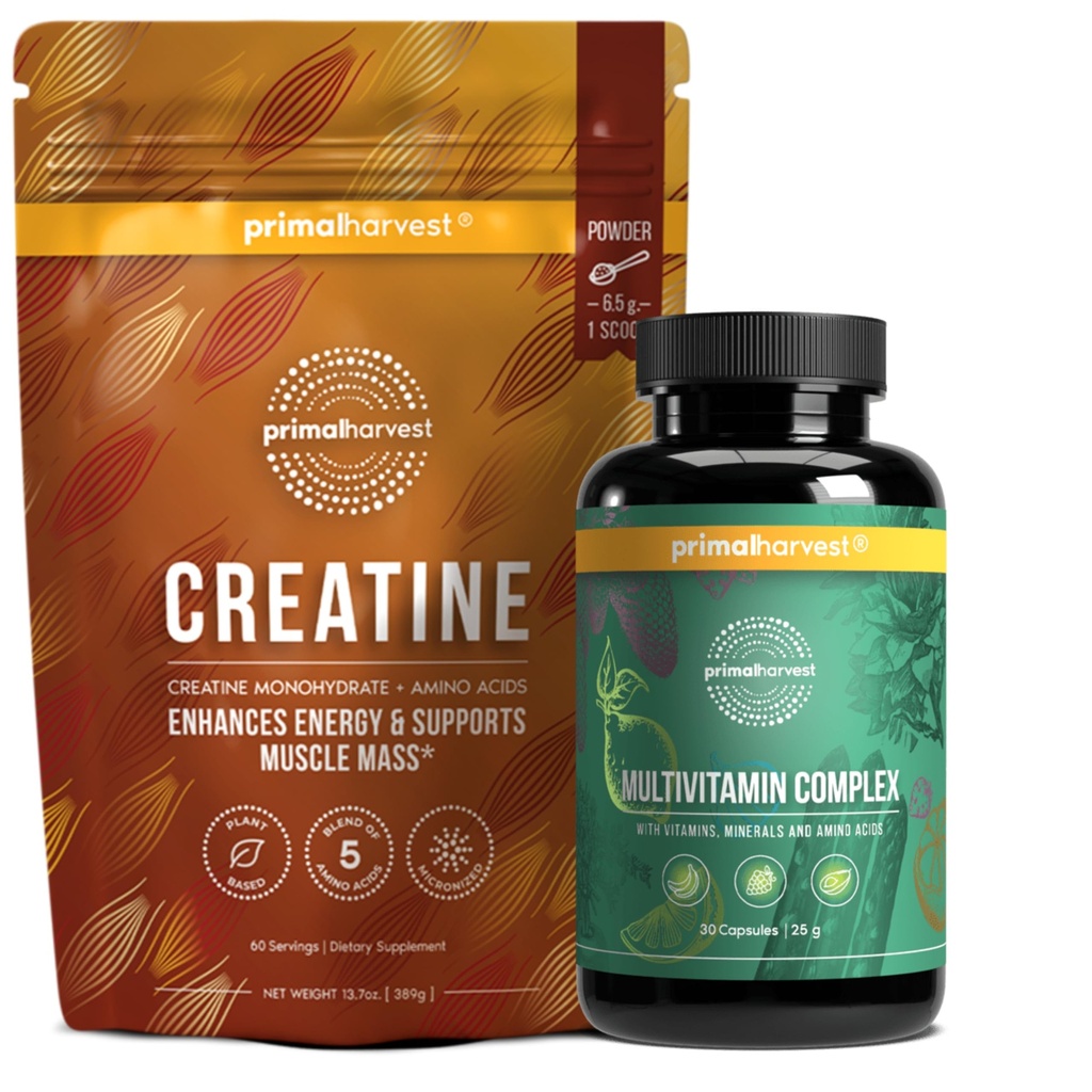 Primal multivitamīnu + Primal kreatīnpulveris Bandle - 2- Iepakojums - Atbalsts Dienas Uzturs, enerģija un muskuļu spēks - 30 Kalpo katra