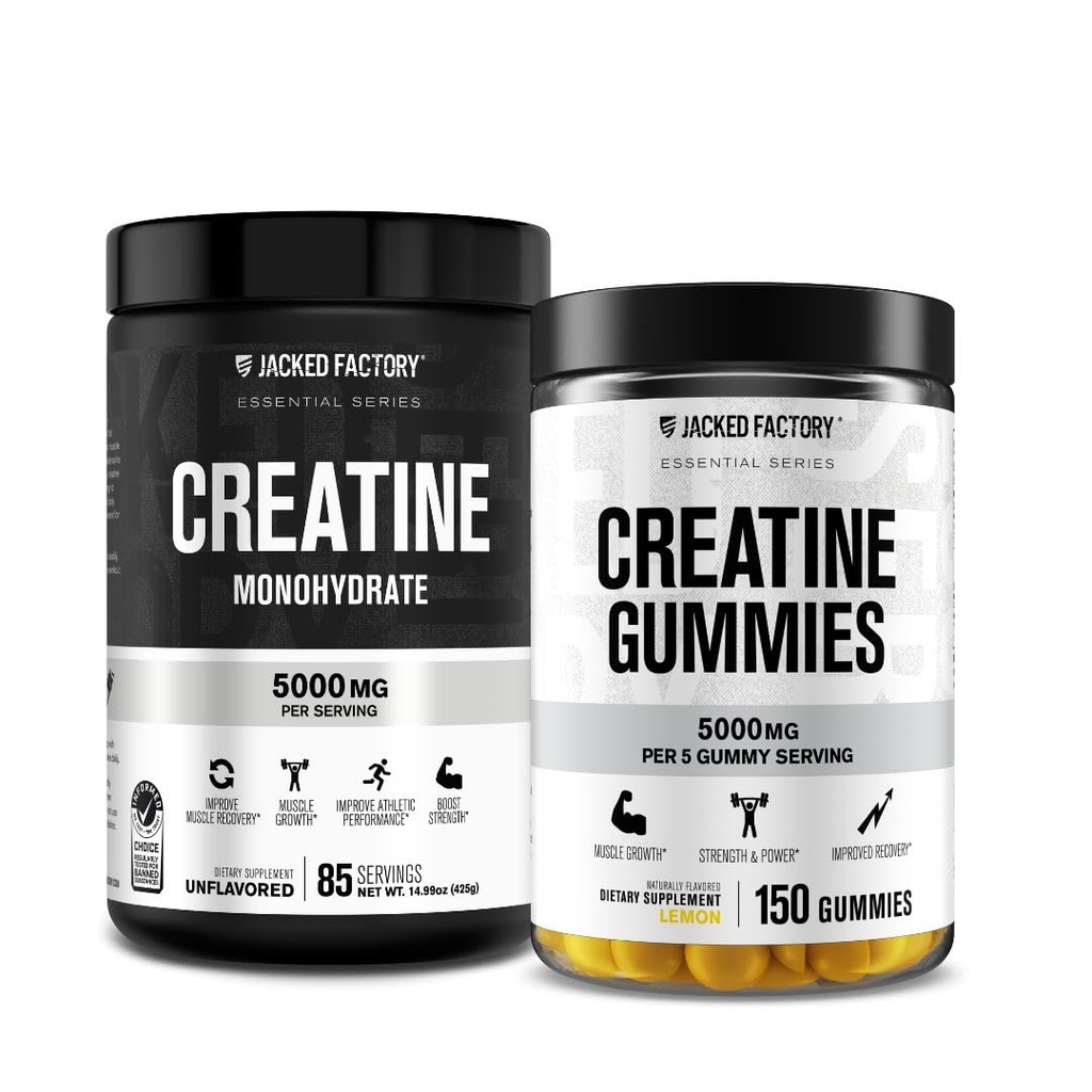 Jacked Factory Kreatīna monohidrāts Gumijas (150 Gumijas, citrons) un kreatīna monohidrāta pulveris (85 Kalpo, Neflavored)